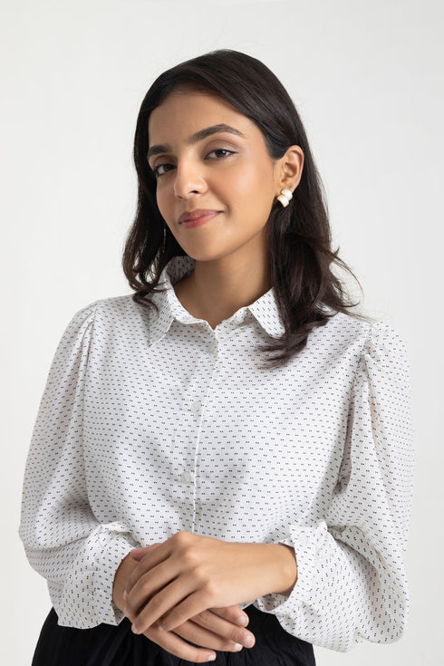 Dotted White Georgette Top
